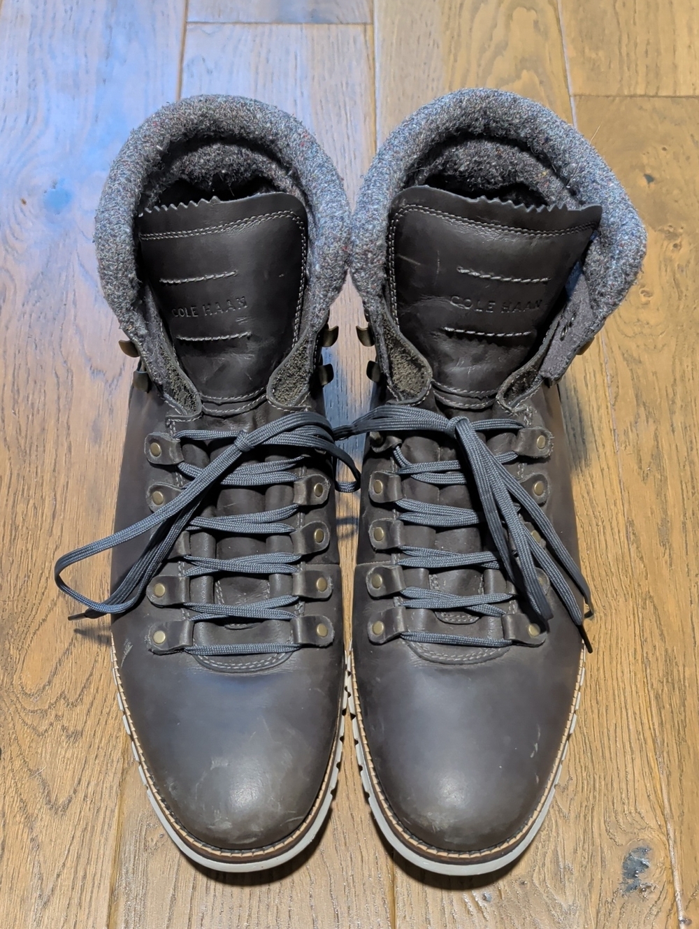 Cole Haan Brown Charcoal Gray Leather Lace-Up Boots